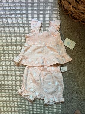 cloud island Pink Bunny Ruffle Tank & Shorts Set